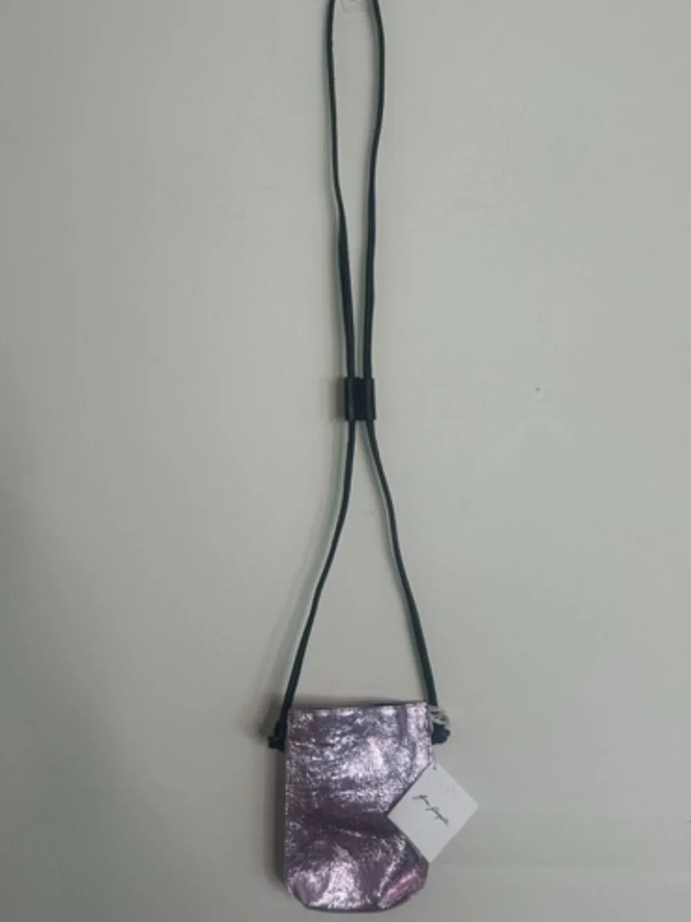 Free People Glitter Damsel Metallic Pink Leather Crossbody Handmade NWT - Picture 3 of 16